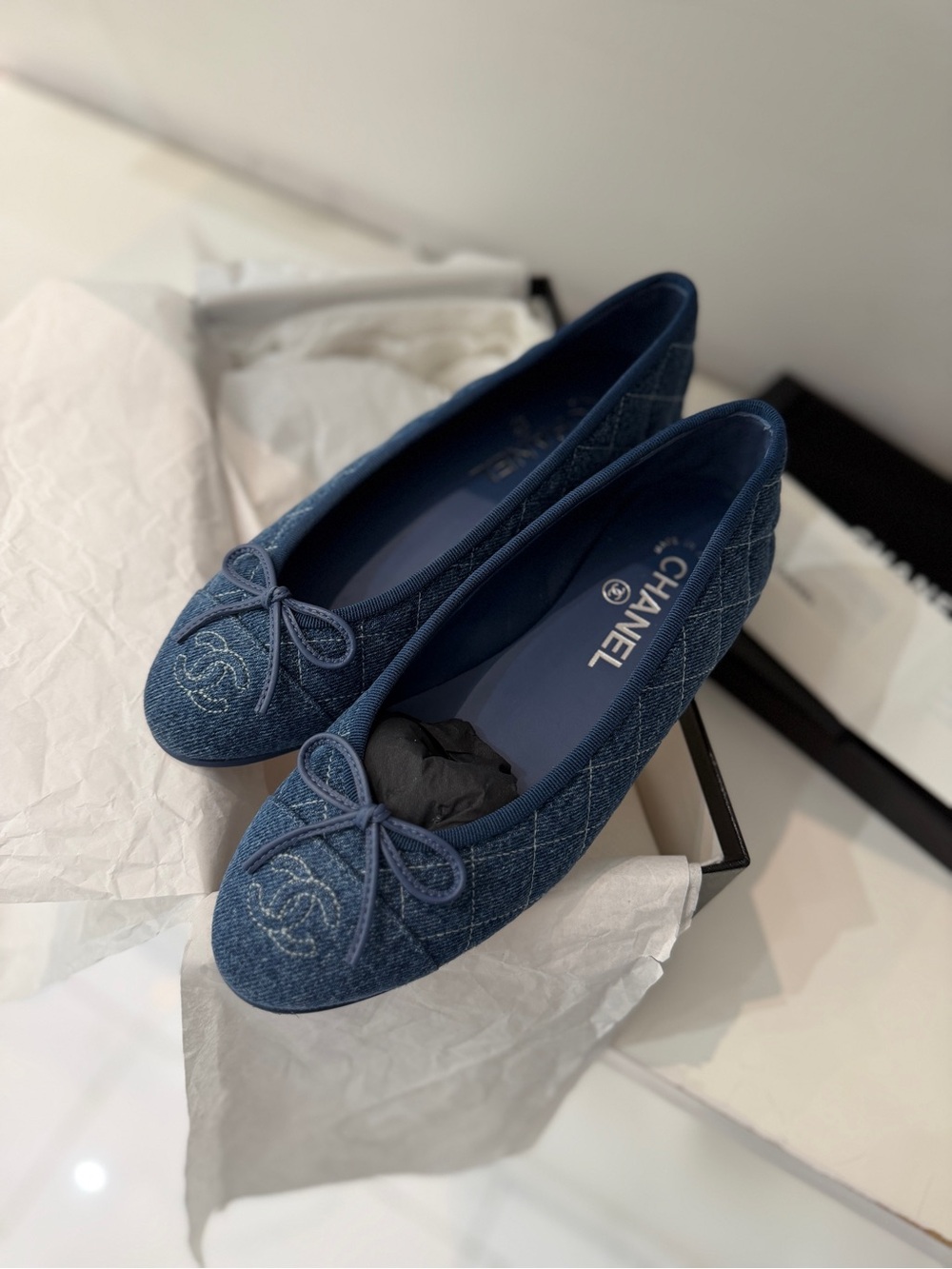 Chanel 26P Denim Quilted Ballet Flats | Size 37 - Picture 3 of 14
